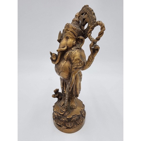 Lord Ganesha Brass 9" Exotic Art Statue Hindu Collectible Religion Symbolism - Picture 4 of 11